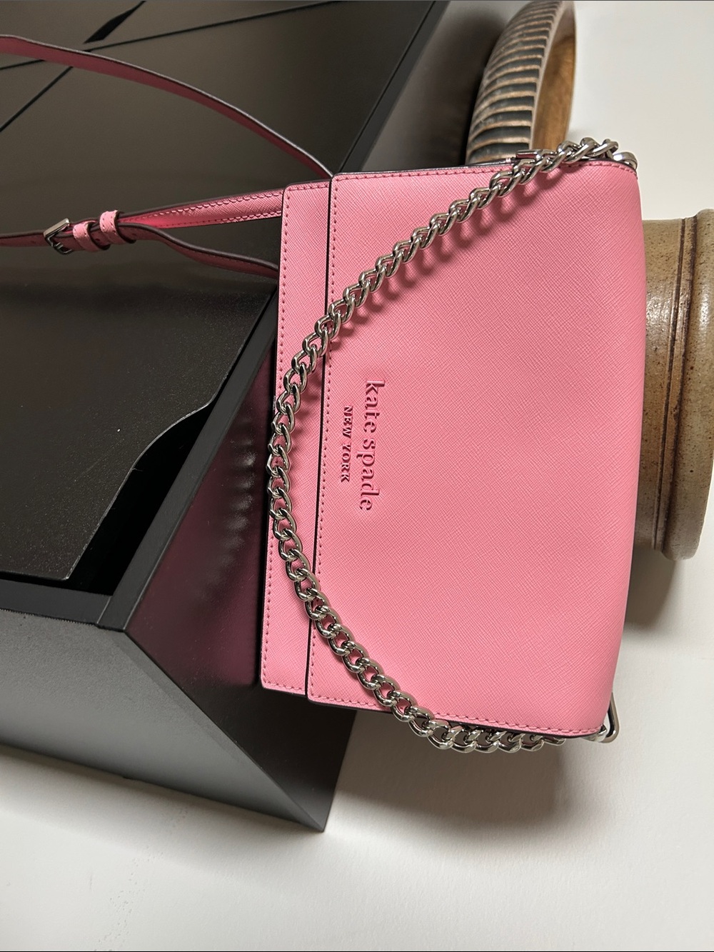 kate spade Pink Leather Crossbody with Silver Chain Strap